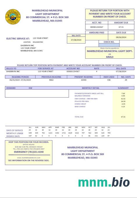 USA Marblehead Municipal Light Department rachunek za usługi komunalne szablon w formacie Word i PDF